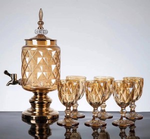 إبريق زجاجي مزخرف سعة 3 لتر + 6 كاسات